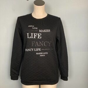 BROOME Allen Black Quilted Simple Love Life Quote Sweatshirt Juniors' Size M